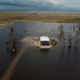 An aerial view shows a home that was destroyed by Hurricane Laura on August 29, 2020 in Cameron, Louisiana.